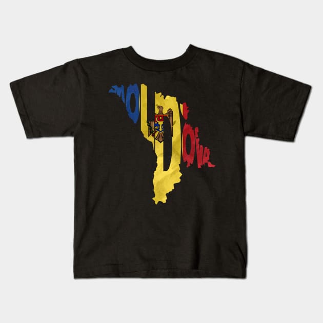 Moldova Typo Map Kids T-Shirt by inspirowl